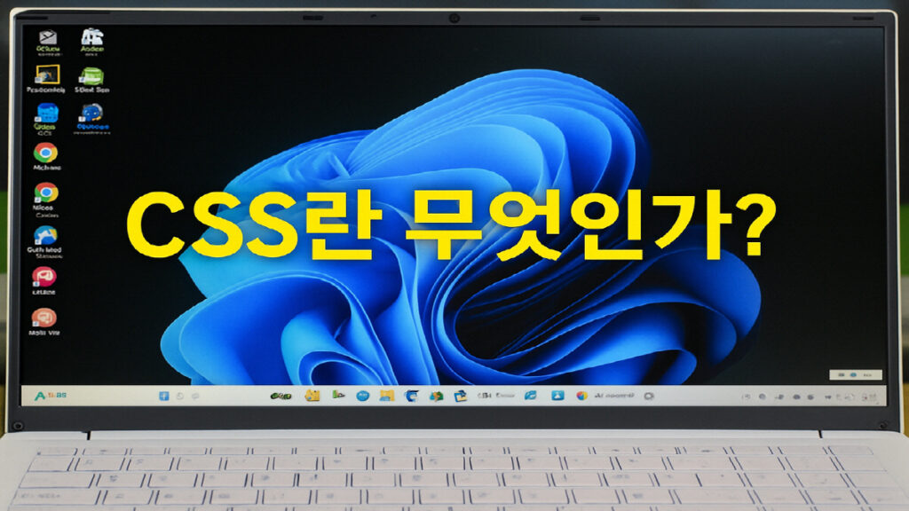css란 무엇인가를 설명하는 노트북 화면 이미지, 웹디자인 기초 개념 시각 자료