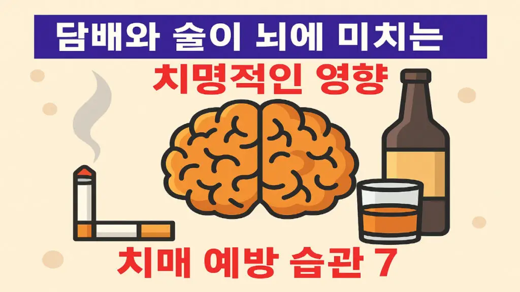 담배와 술이 뇌에 미치는 치명적인 영향을 경고하는 치매 예방 인포그래픽